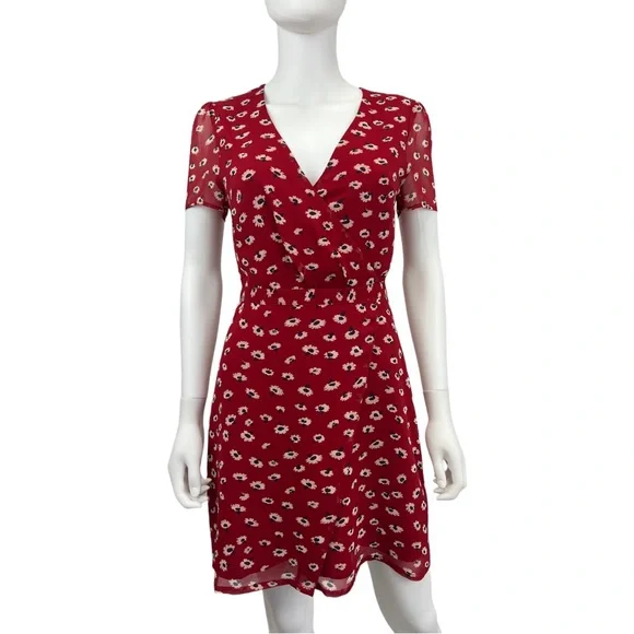 open lace back dress Madewell Hazelwood Windswept Red Floral Faux Wrap Front Dress Size 4